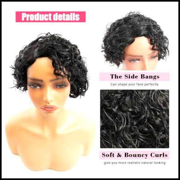 Short Curly Pixie Wig Human Hair Glueless Pre Plucked Brazilian Virgin Hair